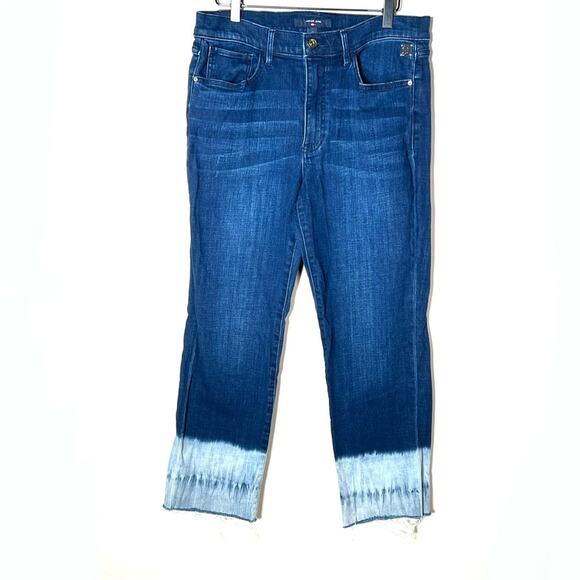 Tommy Hilfiger dark wash Tribeca straight jeans w tie-dye accents size 12 B153 - Picture 1 of 4
